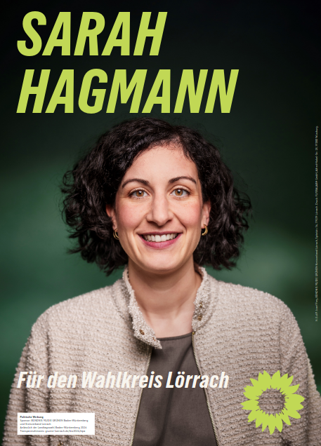 Laternenplakat Sarah Hagmann für den Wahlkreis Lörrach